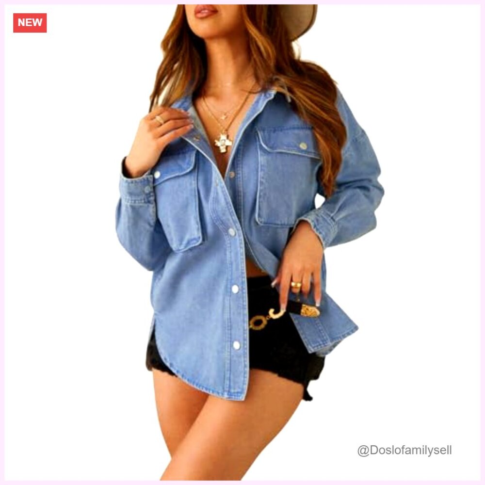 Oversized Denim Shacket, Button Front, Long Sleev… - image 2